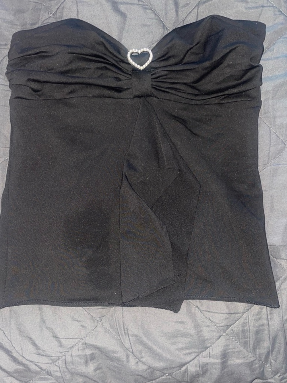 Black Strapless baby doll top with Heart pearl heart pendant